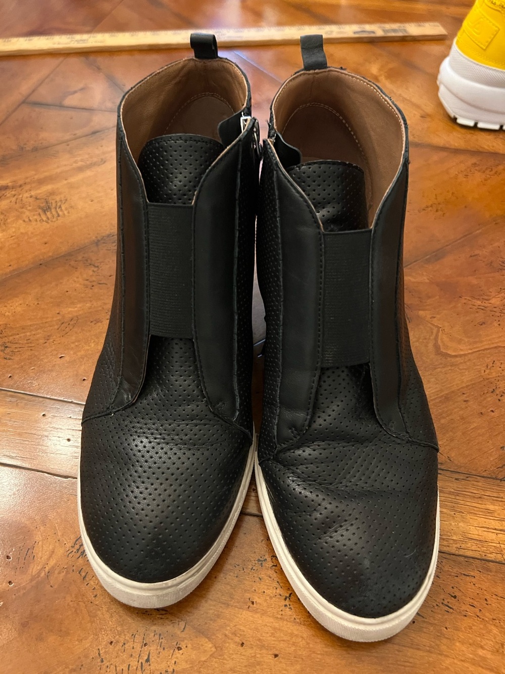 Lina Paola Leather Upper Black Perforated Slip-On Ankle Booties